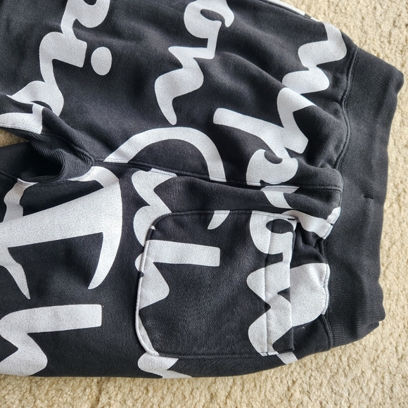 CHAMPION Logo Spellout Reverse Weave Streetwear Sweatpants Black White Small - Picture 8 of 8